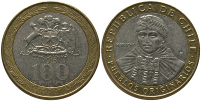 Чили 100 песо 2015 So KM 236, Schon 84 биметалл 4544-247