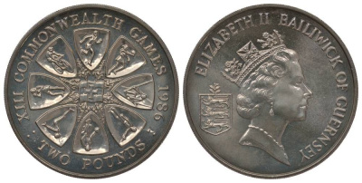 Гернси 2 фунта 1986 XIII игры стран Британского содружества KM 48 медно-никель UNC 00-00