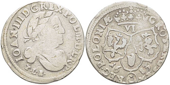 Польша 6 грошей (шостак) 1683 TLR/C, Ян III Собеский (1674-1696), вес 3,44 гр. KM 128, Kopinski 267.7a серебро 1517-811