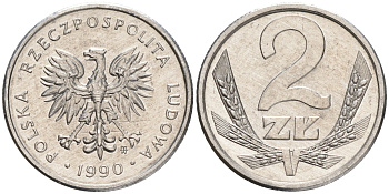 Польша 2 злотых 1989 MW, Народная Республика KM 80.3, Parchimowicz 219a алюминий UNC 192-833