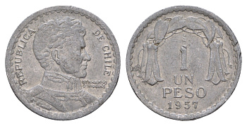 Чили 1 песо 1957 KM 179a алюминий 4656-1026