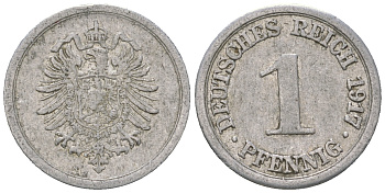 Германия 1 пфенниг 1917 A KM 24, J. 300, Weege 2 алюминий 4602-225