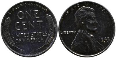 США 1 цент 1943 S (Сан-Франциско), Авраам Линкольн KM 132 a сталь плакированная цинком 4392-1151