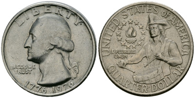 США 25 центов (квотер) 1976 200 лет независимости (1776-1976), Вашингтон, барабанщик KM 204 медь плакированная медно-никелем 4167-436