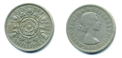 Великобритания 2 шиллинга (флорин) 1955 Елизавета II (1952-2022) KM 906, Spink 4146 медно-никель 4383-841