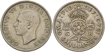 Великобритания 2 шиллинга (флорин) 1949 Георг VI (1936-1952) KM 878, Spink 4107 медно-никель    4187-537