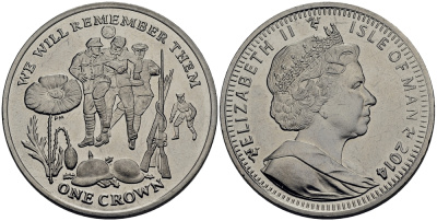 Остров Мэн 1 крона 2014 в память героев первой мировой войны, игра в футбол KM NEW медно-никель UNC M80-10