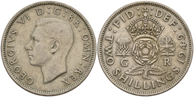 Великобритания 2 шиллинга (флорин) 1949 Георг VI (1936-1952) KM 878, Spink 4107 медно-никель    4187-537