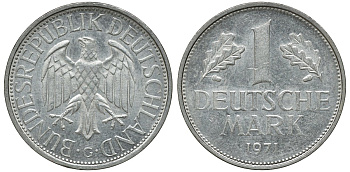 ФРГ 1 МАРКА 1971 G J 385, KM 110 медно-никель aUNC 72-823