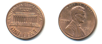 США 1 цент 1987 Линкольн KM 201b цинк плакированный медью 86-238
