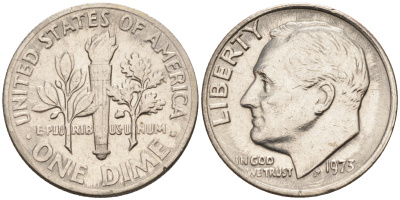 США 10 центов = дайм 1973 Рузвельт KM 195а медь плакированная медно-никелем    4115-354