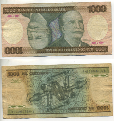 БРАЗИЛИЯ 1000 КРУЗЕЙРО 1981 ПОДПИСЬ 20, БАРАО ДО РИО БРАНКО Pick 201а бумага 6266-44-5-1
