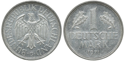 ФРГ 1 МАРКА 1971 G J 385, KM 110 медно-никель aUNC 72-823