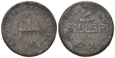 Венгрия 2 филлера 1917 KB, Карл I (1916-1918) KM 497 железо 4615-445