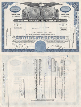 США, Pan American World Airways сертификат на 100 акций 1967 бумага 5553-22-2