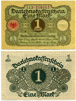 Германия 1 марка 1920 1 марта 1920, Веймарская республика Pick 58, Розенберг 64 бумага аUNC 7547-12-2