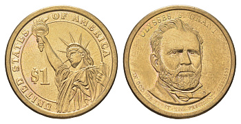 США 1 доллар 2011 D, Президент США - Улисс Грант (1869-1877) KM 500 медь с марганцево-латунным покрытием UNC 4629-311