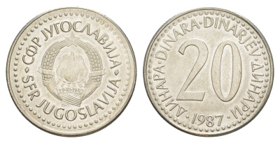Югославия 20 динаров 1987 KM 112 медь цинк никель UNC 4575-923