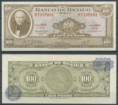 Мексика 100 песо 1972  Pick 61 h  бумага  UNC (пресс) 7221-39-2-1