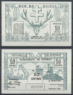 Новая Каледония 50 сантим 1943  Pick 54  бумага  UNC (пресс) 7221-46-1-2