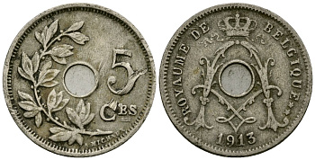 Бельгия 5 сантимов 1913 Belgique KM 66 медно-никель 4173-443