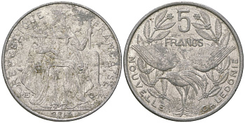 Французская Новая Каледония 5 франков 2014 птица кагу, (IEOM) KM 16, Schoen 12, Lec 81k алюминий 4117-941