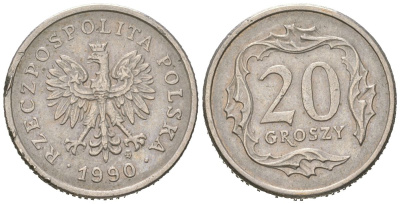 Польша 20 грошей 1990 KM 280 медно-никель 4516-159
