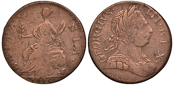 Великобритания 1/2 пенни 1775 Георг III (1760-1820) KM 601, Spink 3774 медь 603-345
