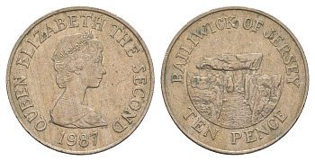 Джерси 10 пенсов 1987 Ла-Хуг-Би, Елизавета II (1952-2022) KM 57.1 медно-никель 4653-1022
