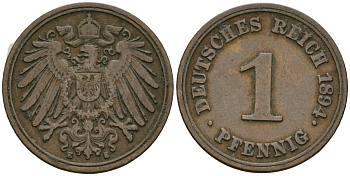 Германия 1 пфенниг 1903 E, Вильгельм II (1888-1918) KM 10, J. 10 медь 4608-159