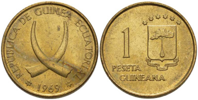 Экваториальная Гвинея 1 песета 1969 республика, диаметр 19,5 мм. KM 1 алюминиевая бронза UNC 4398-433
