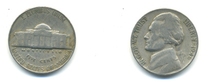 США 5 ЦЕНТОВ 1946 ДЖЕФФЕРСОН KM A192 медно-никель 89-416