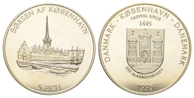 Дания 5 экю 1995 Копенгаген X 30 медно-никель BU 11-173-43
