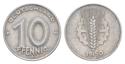 ГДР 10 пфеннигов 1950 E KM 3 алюминий 4647-942