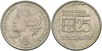 Португалия 25 эскудо 1982 KM 607а медно-никель 4574-415