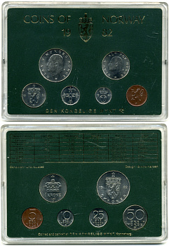 Норвегия набор из 6 монет 1982 официальный набор в пластике, монетный двор KONGELIGE    BUNC  1-6-2-13