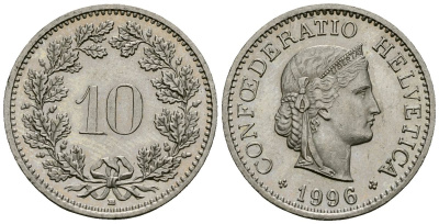 Швейцария 10 раппенов 1996 KM 27 медно-никель 4173-1129
