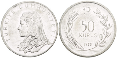 Турция 50 курушей 1975 Анатолийская невеста KM 899 нержавеющая сталь 4541-1252