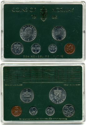 Норвегия набор из 6 монет 1982 официальный набор в пластике, монетный двор KONGELIGE    BUNC  1-6-2-13