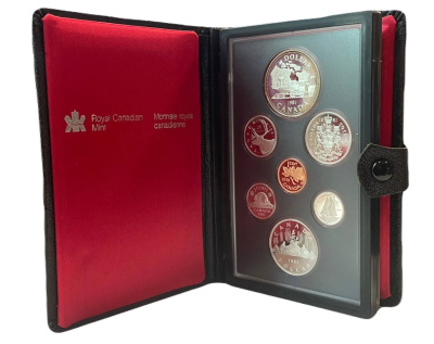 Канада набор из 7 монет (1, 5, 10, 25 и 50 центов; 1 доллар) 1981 100 лет Трансконтинентальной железной дороге, в оригинальной упаковке, с сертификатом подлинности KM 127, 60.2, 77, 74, 75.3, 120.1 и 130 PROOF 8-1-01-08