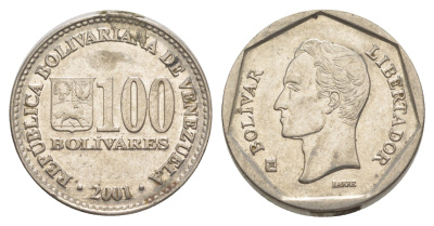 Венесуэла 100 боливаров 2001 Симон Боливар Y 83 сталь плакированная никелем 4592-1135