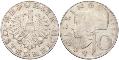 Австрия 10 шиллингов 1988 KM 2918 медно-никель 4142-1223