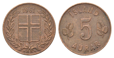 Исландия 5 эйре 1961 KM 9 бронза aUNC 4591-134