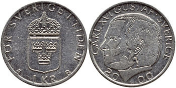 Швеция 1 крона 2000 Карл XVI Густав (1973- ) KM 852а медно-никель 4364-3451