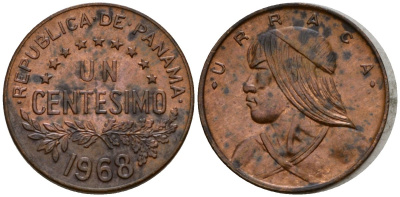 Панама 1 сентесимо 1968 Уррака KM 22 бронза 4601-756