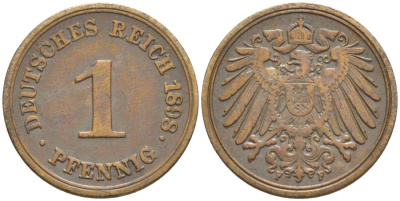 ГЕРМАНИЯ 1 ПФЕННИГ 1898 F KM 10, Jager. 10, Weege 2 медь 4528-1149