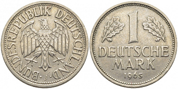 ФРГ 1 МАРКА 1965 J J.385, KM 110 медно-никель 3856-115