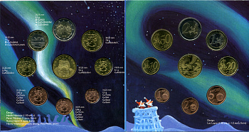 Финляндия евронабор из 8 монет + жетон 2003 Санта Клаус, официальный набор в оригинальном буклете UNC 5-6-2-16