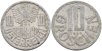 Австрия 10 грошей 1959  КМ 2878 алюминий    4602-661