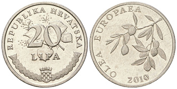 Хорватия 20 лип 2010 четный год KM 17 сталь плакированная никелем  UNC  105-332